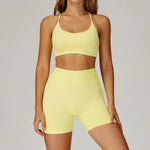 Women's Seamless Yoga Set Quick Drying Slim Fit High-end Feeling Exposed Feeling Set Outdoor Sports and Running Fitness Set