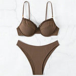 Brown Ruffled Edge Bikini Pushup Bead Straps Solid Swimwears Sexy Swimsuit Women 2026 High Cut Bathing Suit Bikinis Sets Mujer
