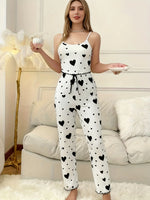 Plus Size Women Pajamas Set 2 Piece Sleeveless Vest and Trousers White Soft Breathable Sleepwear Casual Red Heart Print
