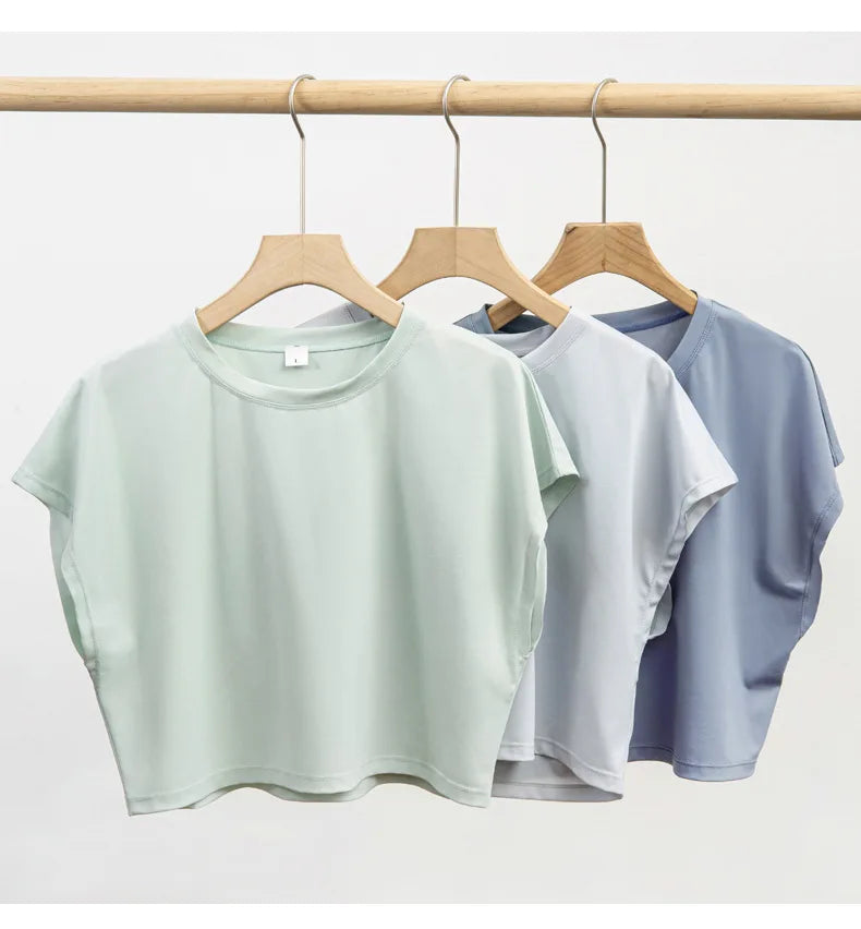 New Yoga Short Sleeve Women Running Fitness Shirt Summer Quick Drying Sleeveless Running Loose Fit Sports T-shirt Workout Top