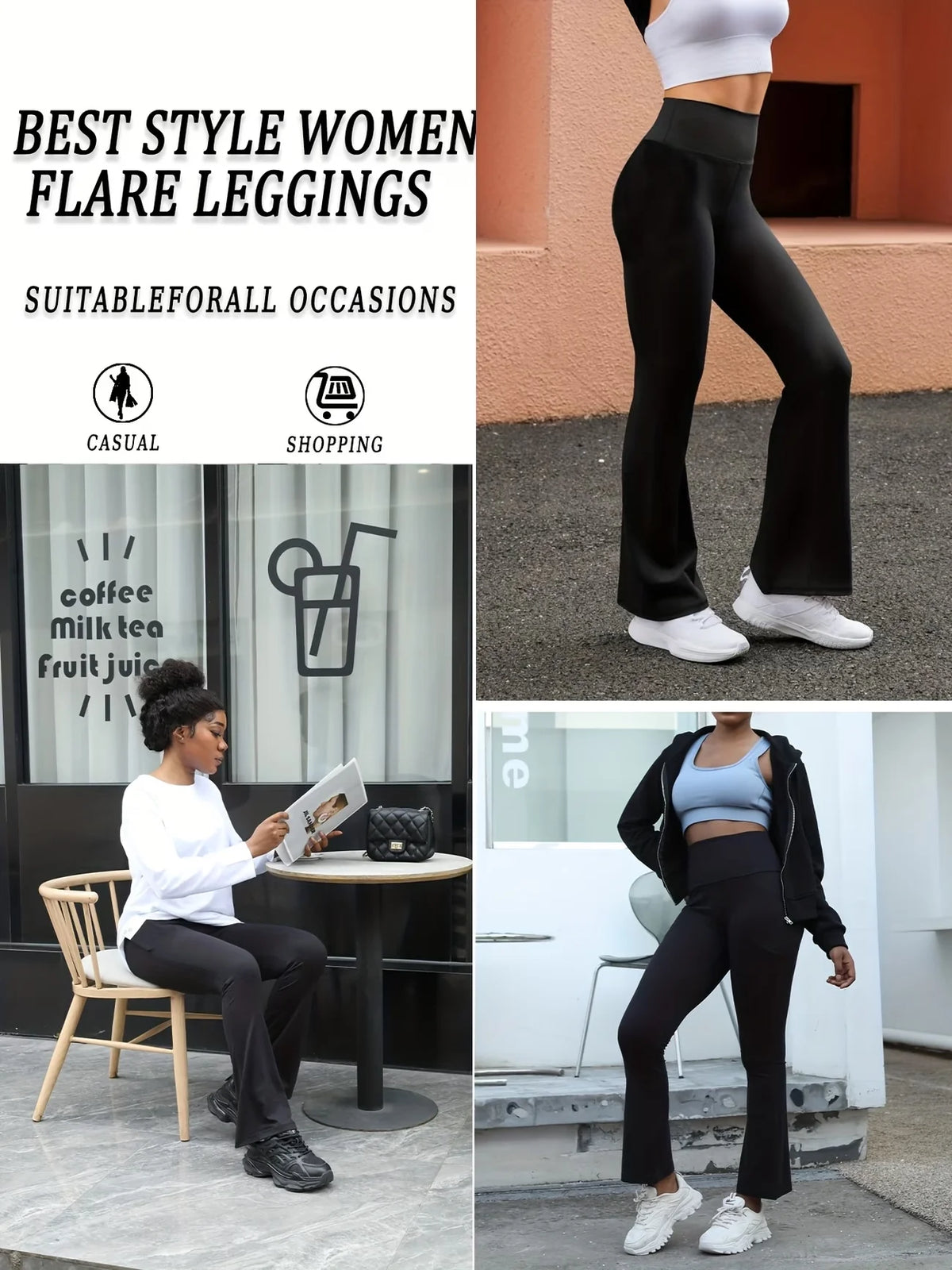 Women's Fashion Mid Waist Yoga Flared Pants Tummy Control Wide Leg Sports Leggings Casual Trousers For Outdoor Sports Outer Wear