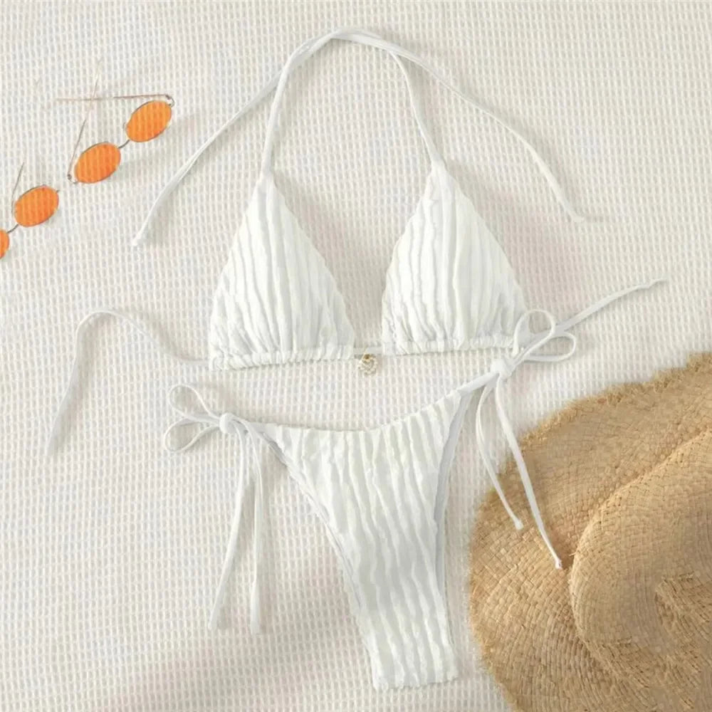 Triangle Micro Bikini for Women Yellow String Halter Thong Sexy Swimsuit Heart Bead Swimwear Bathing Suit Mini Bikinis Sets 2026