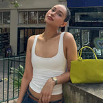 Women's Fashion Solid Tank Tops 2026 Streetwear Sleeveless T-shirt Female Square Collar Skinny Corset Y2K Girls Gray Crop Top