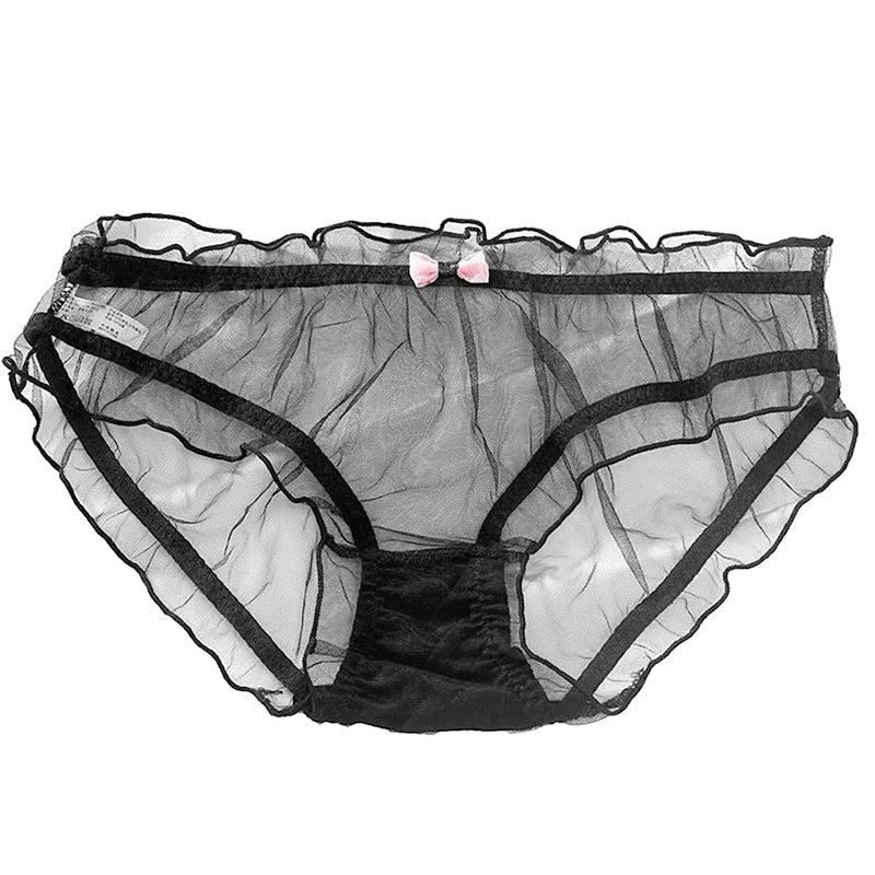 Lolita Mesh Panties Sexy Lace Briefs for Women Transparent Underwear Summer Bow Briefs Girl Low Waist Underpants Ruffle Lingerie