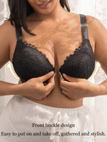 Wide Strap Lace Women Bra Front Closure Underwire Push Up Brassiere Plus Size C D E Cup Breathable Back Lingerie