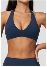 Halter V Neck Yoga Bra Sexy Backless Shockproof Gym Sports Tank Top Quick Dry Workout Fitness Outdoor Gym Running Bra