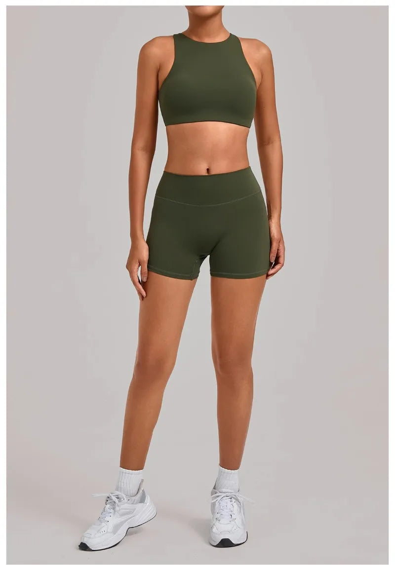 Women's Nude Yoga Sets Sports Cross Beauty Back Bra Hip-lifting Slim Fit Shorts Suits Running Fitness Workout Gym Sets