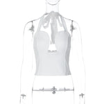 FDYOUI Sexy Hollow Out Corset Tops for Women Halter Backless Bandage Skinny Camisoles Lady White Black Cropped T-shirt Clubwear