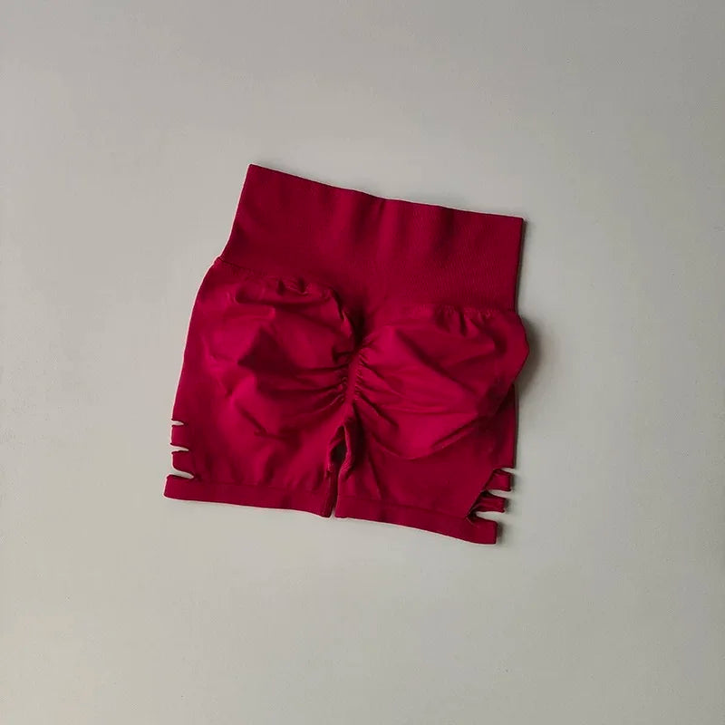 Women's High-Waist Yoga Fitness Shorts Peach Hip Lifting Perforated Elastic Breathable Three-Quarter Length Sporty Shorts