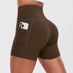 Solid Pocket Shorts Women Fitness Sports Short High Waist Yoga Short Cycling Comprehensive Training Jog Squat Proof