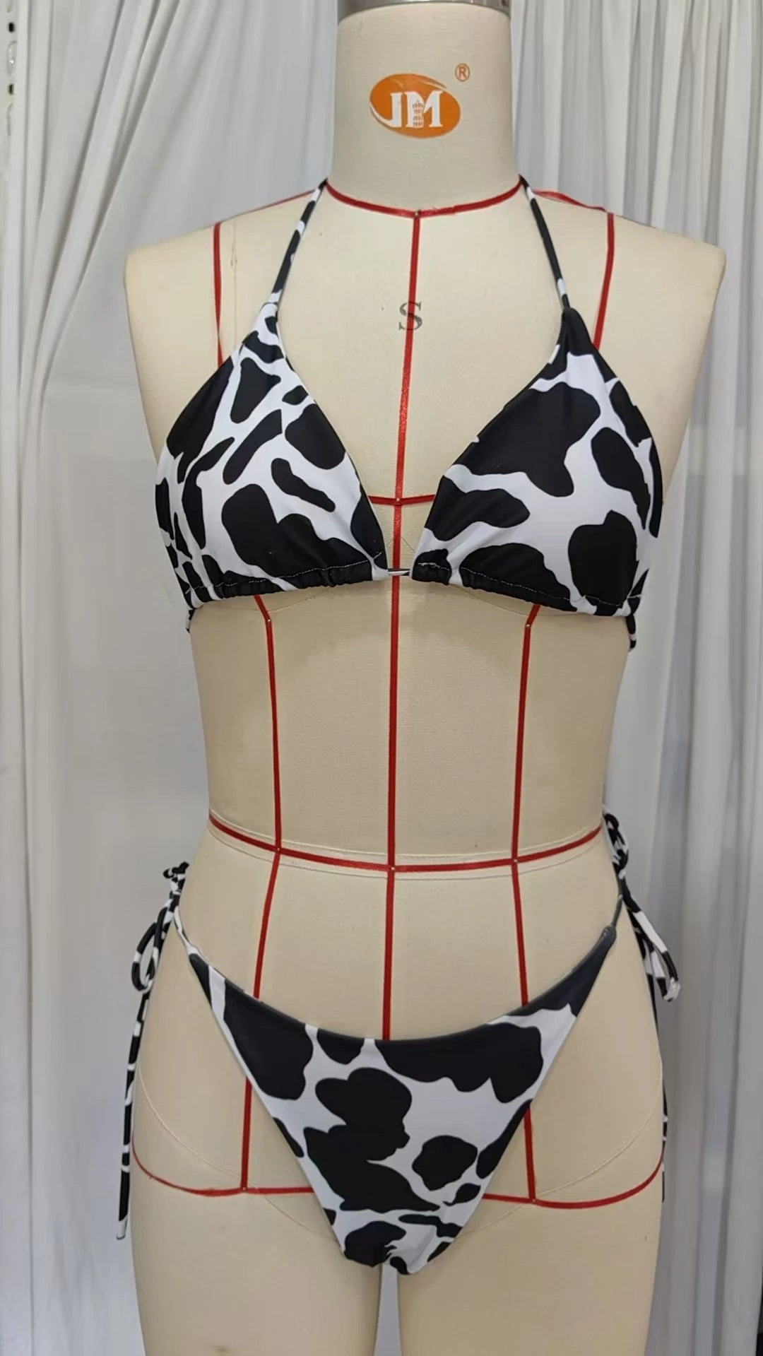 New Style Cow Print Lace-Up Halter Neck Sexy and Fashionable Women's Two-Piece Bikini Swimsuit
