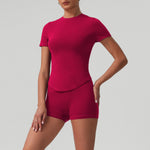 2 Pieces Sportswear Women Yoga Shorts Set Short Sleeve Sports T Shirts High Waist Hip Lifting Running Leggings Fitness Outfits