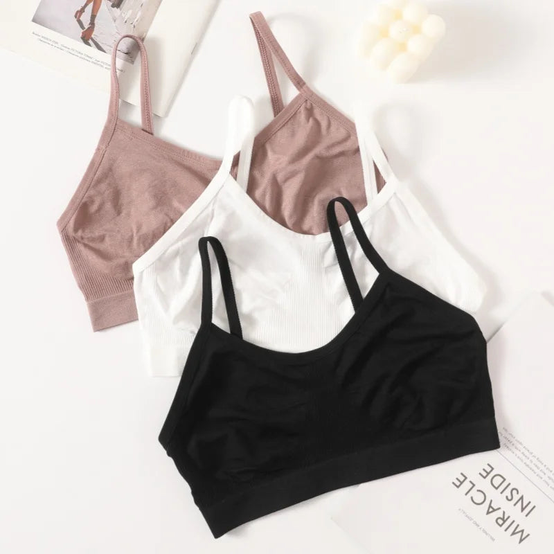 Women Soft Ribbed Bra Knit Wireless Bralette No Pad Camisole Non-Adjustable Thin Strap Lingerie Everyday Lounge Intimates M-L