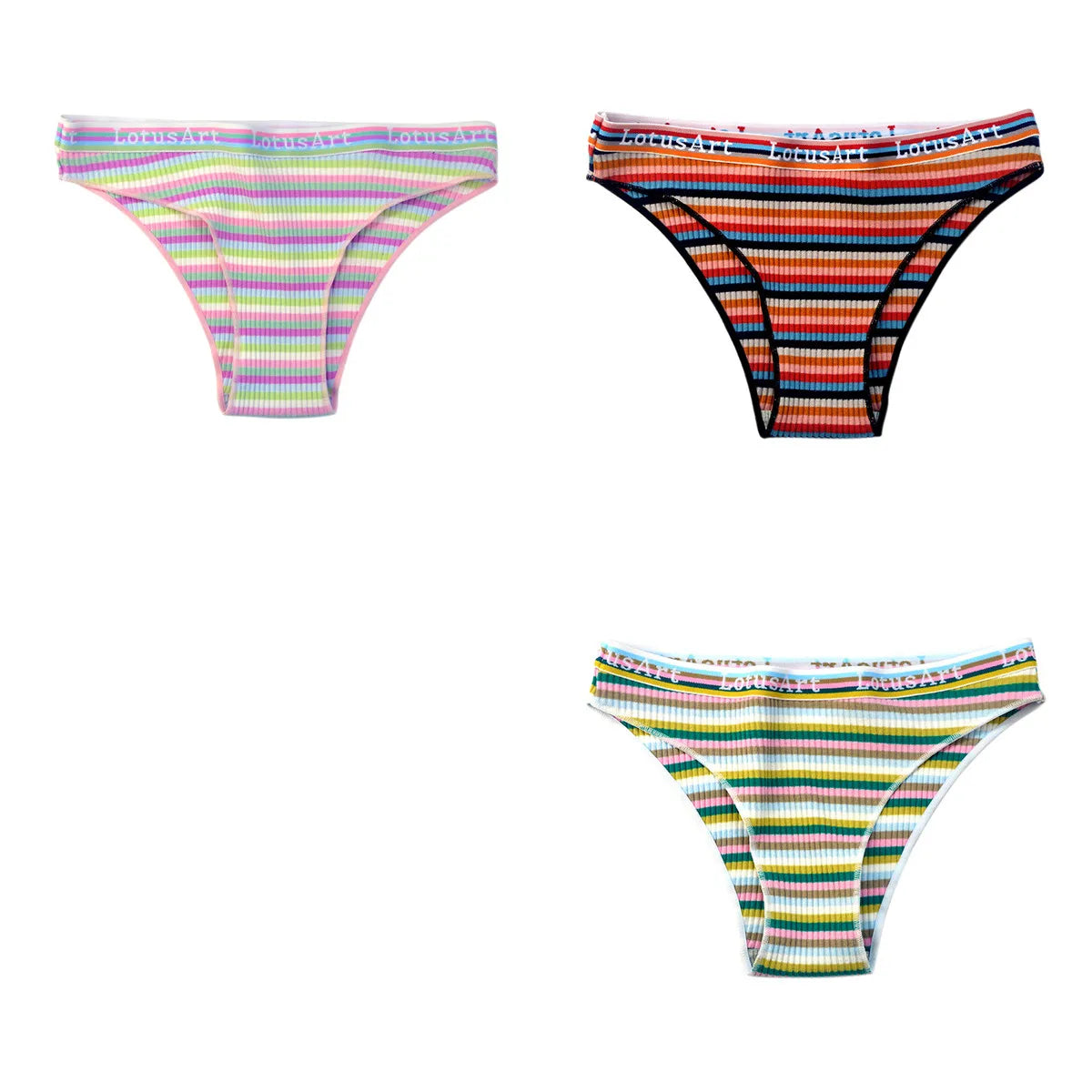 3Pcs/Set Cotton Panties For Women Colorful Striped Underwear Low Waist Briefs Breathable Underpants Female Sexy Lingerie M-XXL