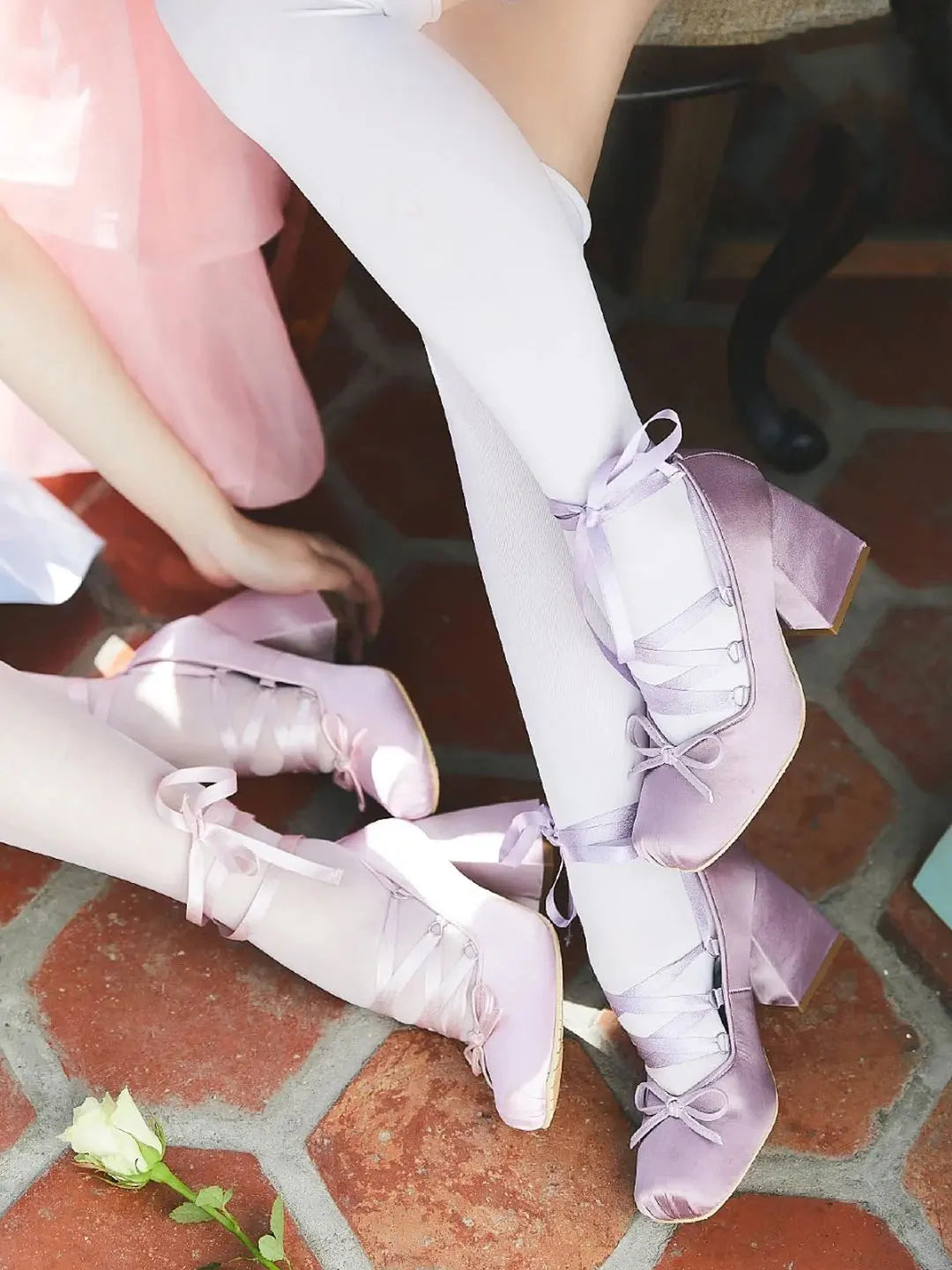 2026 y2k Block High Heels Summer Vintage Black Satin Pink Lolita Mary Janes Shoes Women Sweet Cross-tied Ballet Pumps Footwear