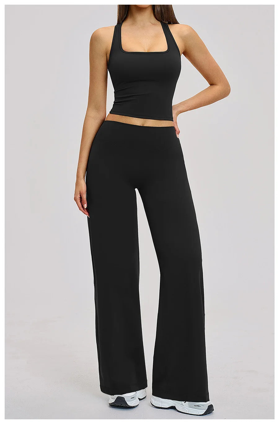 2 Piece Yoga Clothes Women Tracksuit Athletic Wear Pilates Fitness Suit Gym Workout Sets Push Up Sports Vest Wide Leg Pant Suit