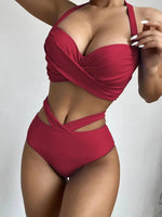 2024 Sexy Push Up Bikini High Waist Swimsuits Twisted Swimwear Women New Solid Biquini Halter Bathing Suit Cut Out Beach Wear