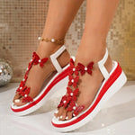 Summer 2026 Women's High Heels Sandals Wedges Shoes Woman Lightweight Elastic Band Rhinestone Butterfly Platform Sandals Women