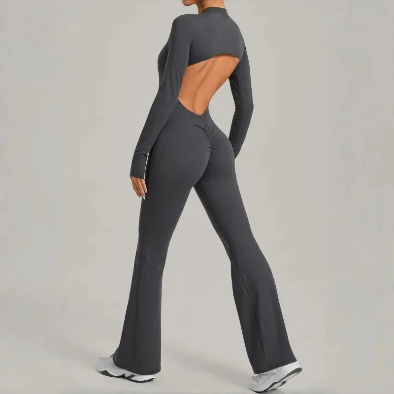 Women's Seamless Yoga Jumpsuits Sports Fitness Gym One-piece Long-sleeves Hip-Lifting Beauty Back Workout Training Bodysuits