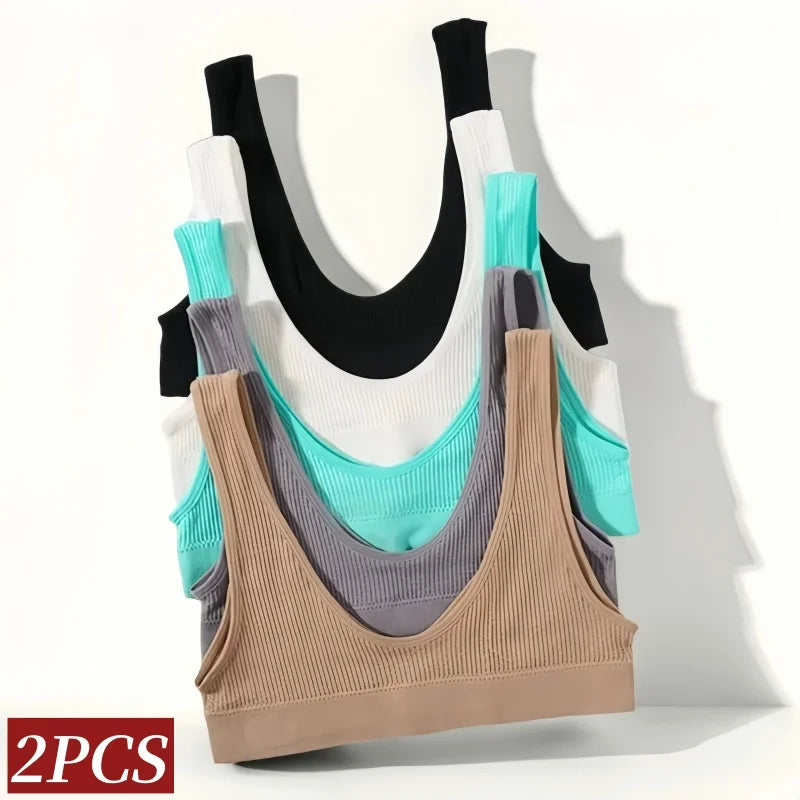 Women Crop Top Sports Seamless Underwear Female Tube Tops Deep U Bralette Ribbed Sexy Lingerie Intimates 2PCS Tube Bras