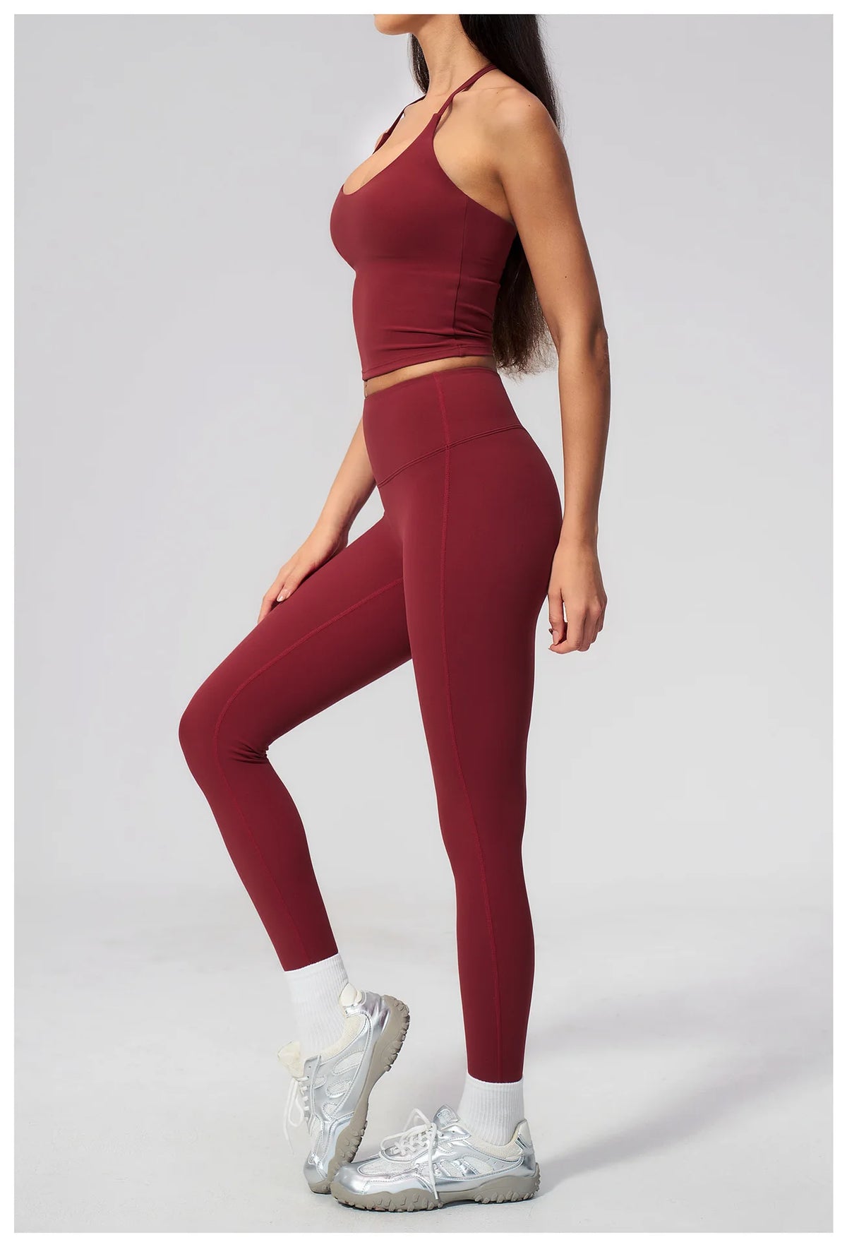 Women Tracksuit 2PCS Seamless Yoga Sets Hanging V Neck Slim Sports Tank Top Fitness Outfits Gym Running High Waist Leggings Suit