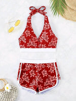 2026 Halter Sporty Bikinis Printed Swimsuit Women High Waist Shorts Swimwear Female Bathers Bathing Swimming Swim Suit Beachwear
