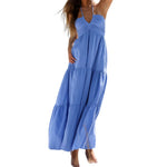 Women Summer Halter Neck Dress Sleeveless Backless Ruffle Hem Flowy Solid Color Dress for Party Beach Club Streetwear Casual