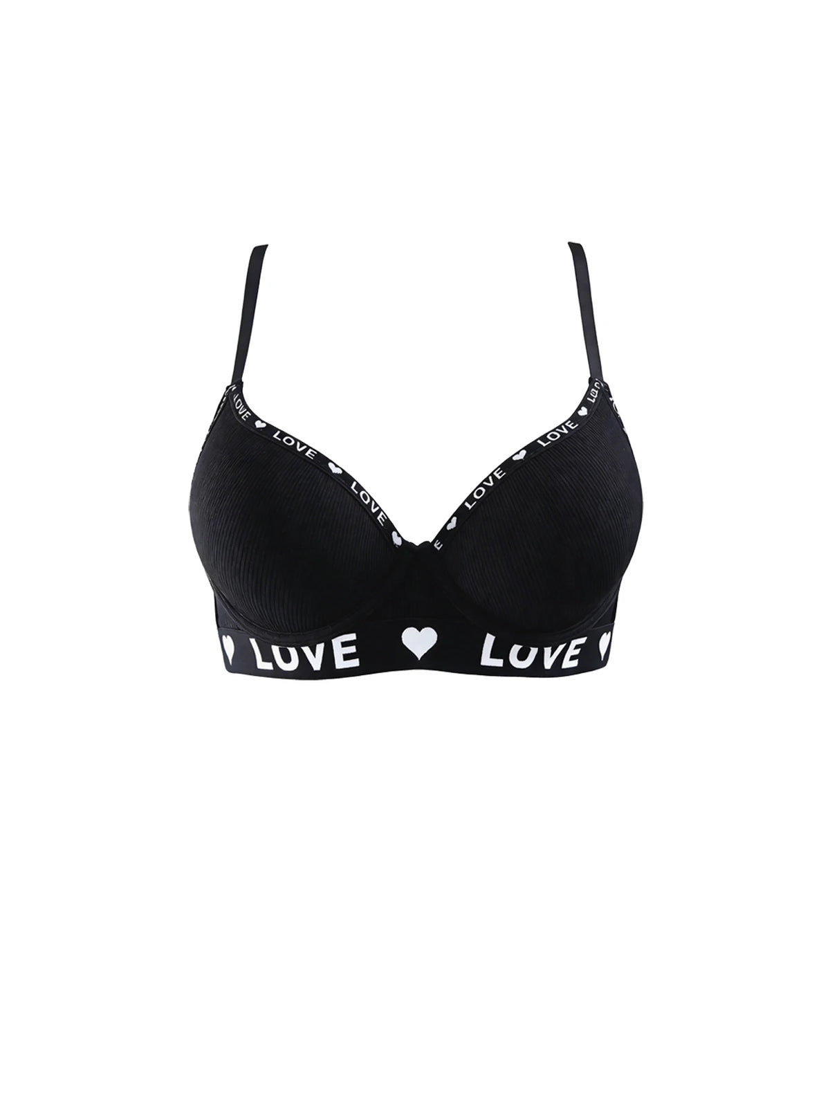 Ribbed Underwire Push Up Bra for Women Letter Trim Wide Side Support Comfortable Daily Lingerie