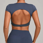 No Padded Women's Yoga T-shirt Short Sleeves Bra Backless Fitness Top Beautiful Back Gym Clothes Form-fitting Running Tee
