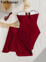 XS - L 6 Colors One Piece Swimsuit Female With Skirt Cut Out Women Swimwear Bandeau Metal Ring Bather Bathing Suit Swim V8108