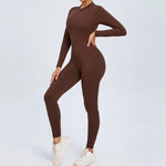 Women's Seamless Yoga Bodysuit Long Sleeve Zipper & Back Cutout Naked Feeling Quick-Dry Running Fitness Workout Jumpsuit