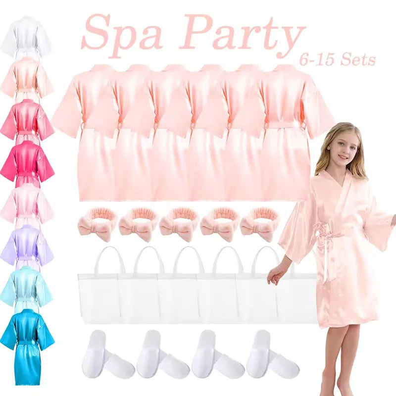 6-15 Set Muti Colors Spa Party Robe for Girls Kids Birthday Party Supplies Favors Spa Day Robes Gowns Sleepover Pyjama Party