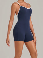 New Tight One-piece Yoga Suit Women Color Contrast Splicing Hollow Back Cross Sports Jumpsuit Outwear Slimming Fitness Bodysuits