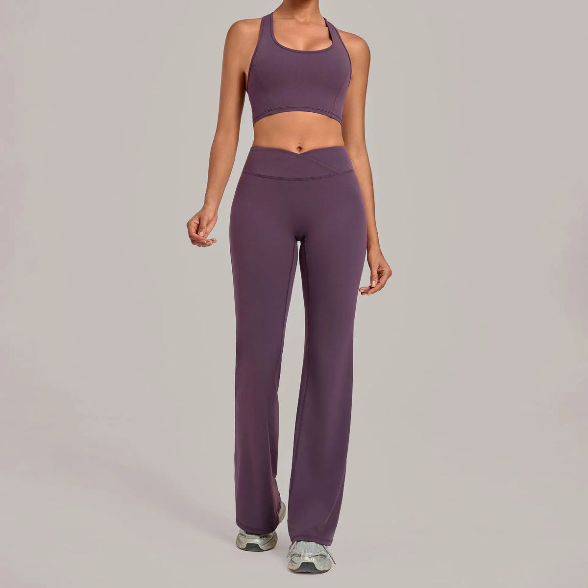 Breathable Stretch Yoga Sets Women Quick Drying Shockproof Sports Bra High Waist Bell Bottom Pants Gym Two-piece Fitness Suit