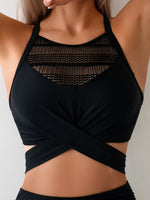 Sexy Black Mesh Patchwork Bikini Set 2026 Women Hanging Neck Bandage Cross High Waist Swimsuit Beach Bathing Suit Swimwear