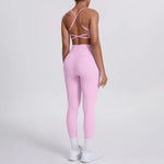 Women's Seamless Yoga Set Cross Back Sports Bra & High Waist Booty Lifting Yoga Leggings Gym Running Fitness Workout Outfit