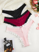 3pcs/Set Women's Low-Rise Triangle Panties French Lace Patchwork 2-Color Briefs Thin Gusset Chic Delicate Intimate Underwear