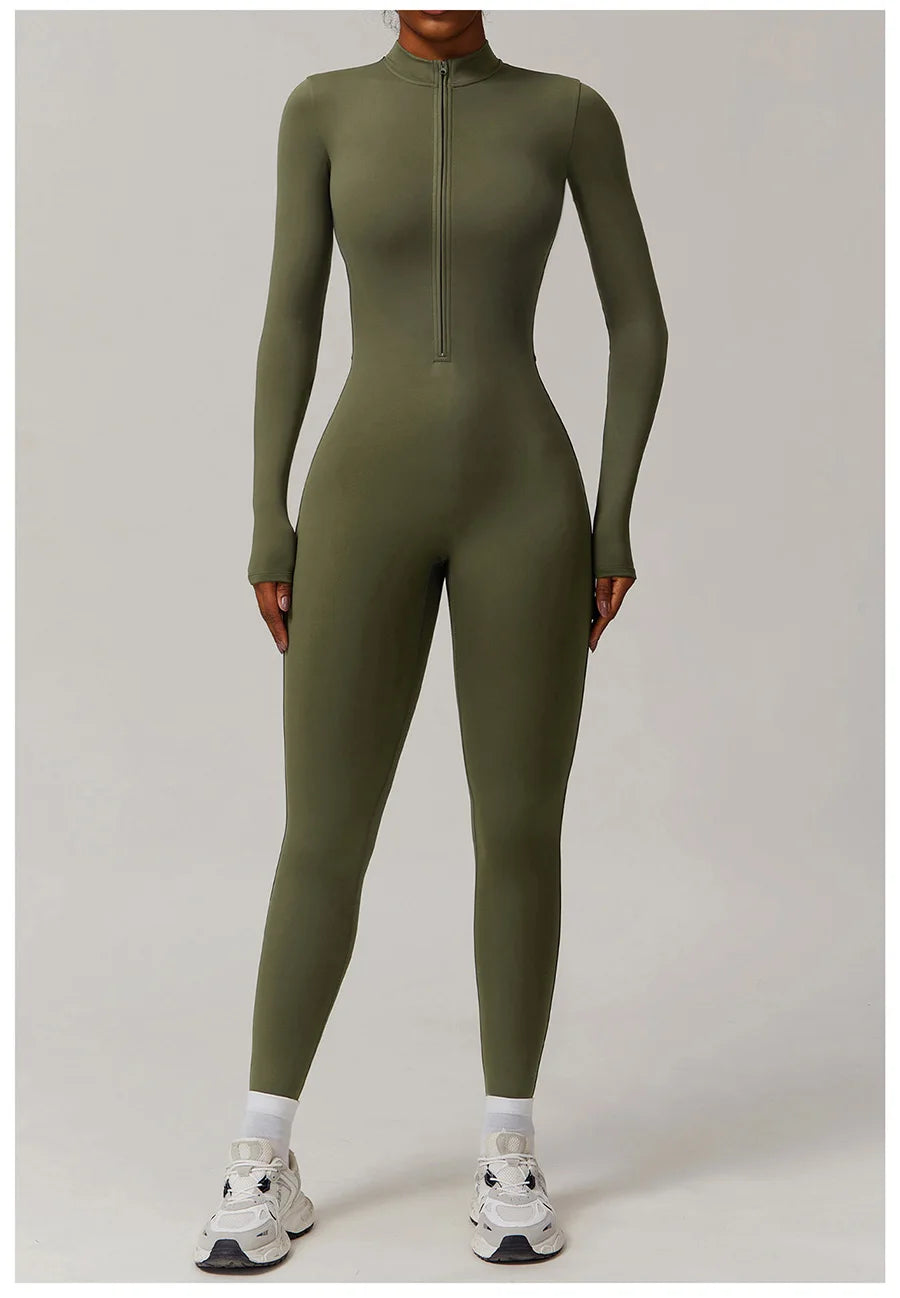 Zipper Workout Jumpsuit Sports Overalls Women Gym Clothing Running Long Sleeves Fitness Gym Tracksuit Short Sportswear Yoga Set