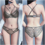 Sexy Lace Bra Set Large Breasts Ultra Thin Full Coverage Push Up Effect Big Cup Supporr Detachable Straps Pure Sensual Underwear