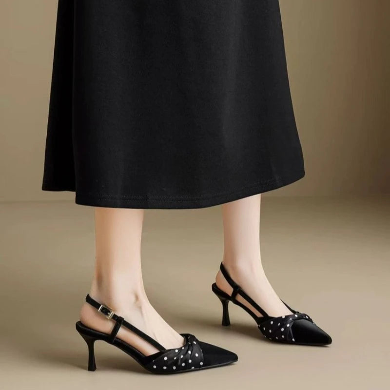 Pointed Toe High Heels Women Dot Sandals 2026 Summer Singbacks Mules Shoes Elegant