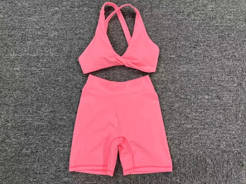 Seamless Yoga Fitness Sets Women High Waist Hip-Lifting Shorts & Sports Bra Workout for Running Gym