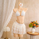 Sexy White Lace Bikini Set 2026 Women Beach Starfish Push Up Bra Swimsuit Holiday Bathing Suit Pleate Cover Up 3 Piece Swimwear