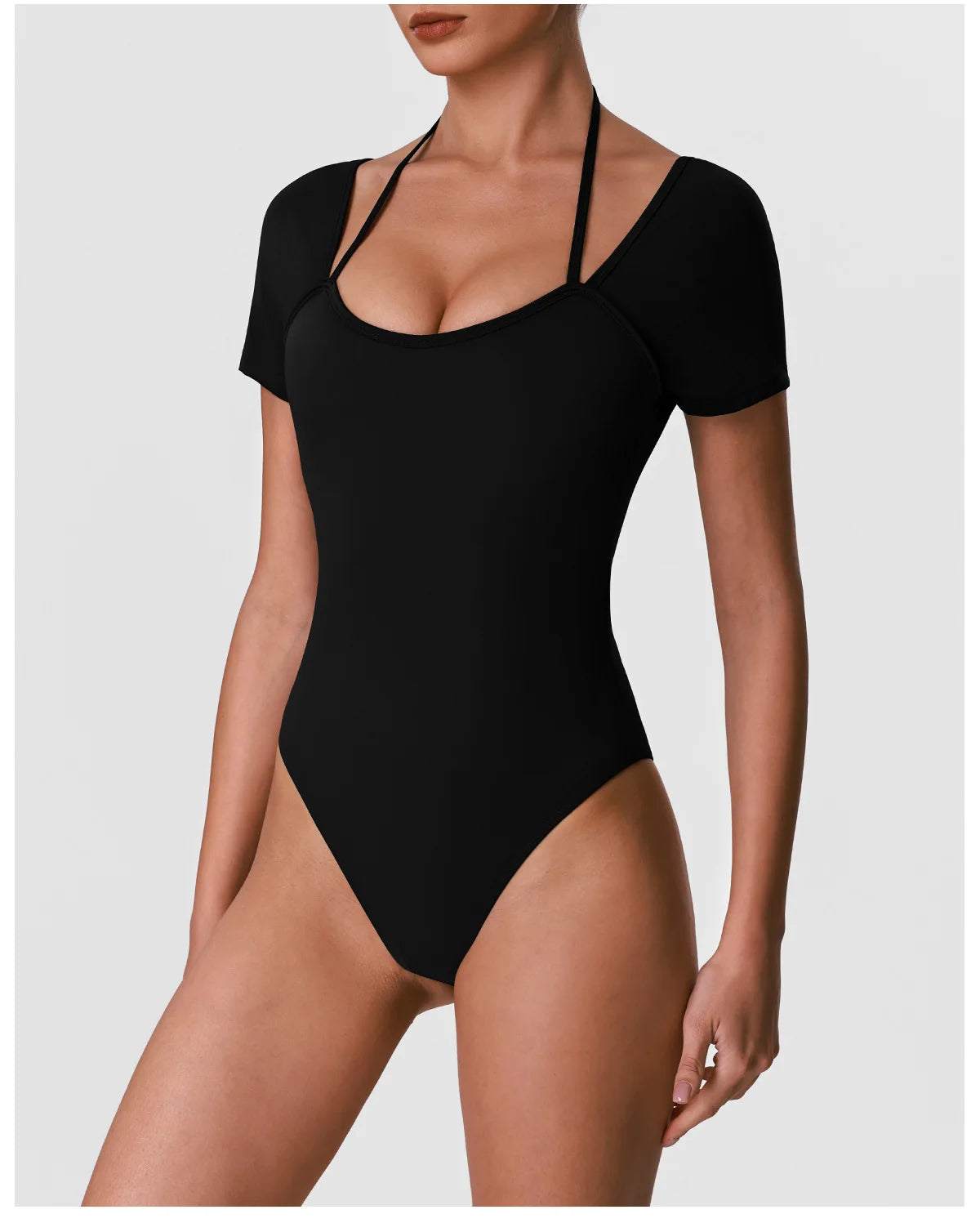 Summer Women's Cross Hollow Back Yoga Jumpsuit Short Sleeved Slimming Sports Overalls High Stretch Push Up Fitness Bodysuit