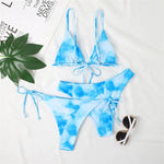Sexy 3 Piece Bikini Set Women Solid Blue Purple Push Up Bandage Triangle Swimsuit Brazilian Beach Bathing Suit Swumwear Biquini