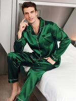 Ice Silk Pajama Sets for Men Sleepwear Satin Shirt Long Sleeve Tops and Long Pants Male Home Night Wear Plus Size Loungewear