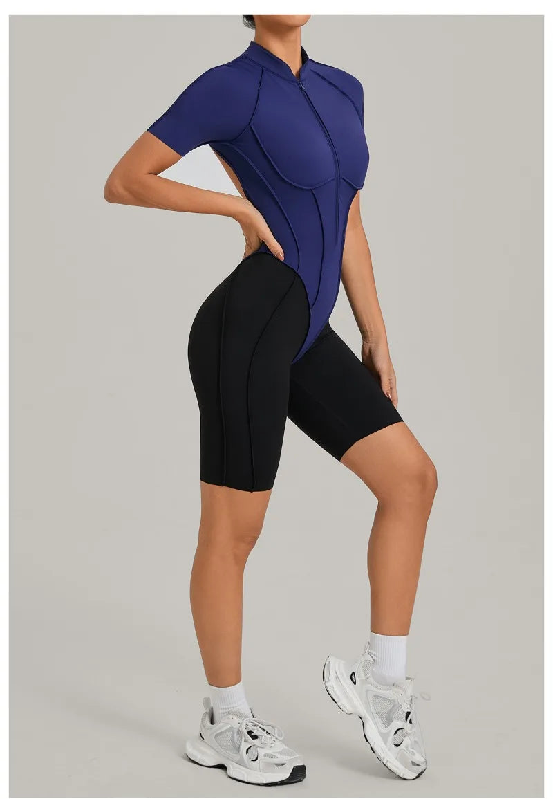 Women's Seamless Yoga Jumpsuit Sports Workout Running Hip-lifting Slim Fit Shorts One-Piece Training Fitness Gym Bodysuit