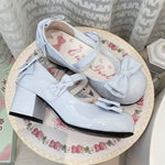 Lolita Style Cute Round Head Jane Pumps With Bow Women's Sweet Party Dress Midi Heels Shoes Fashion PU Sandals