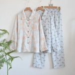 Cartoon Print Pajamas 2 Piece Long Sleeve Trousers Suit Women Soft Cotton Home Wear Summer New Sleepwear Pijamas Loungewear
