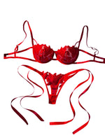 Ladies Floral Lace Thin Briefs Romantic Sexy Set with Belted Pants Elegant Shiny Underwear