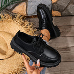 Women Lace‑Up Platform Oxford Shoes Chunky Lug Sole Round Toe Glossy Matte Retro Preppy JK School Casual Dress Shoes